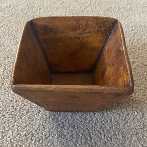 Rustic Square Wooden Bowl - Warm Amber Brown
